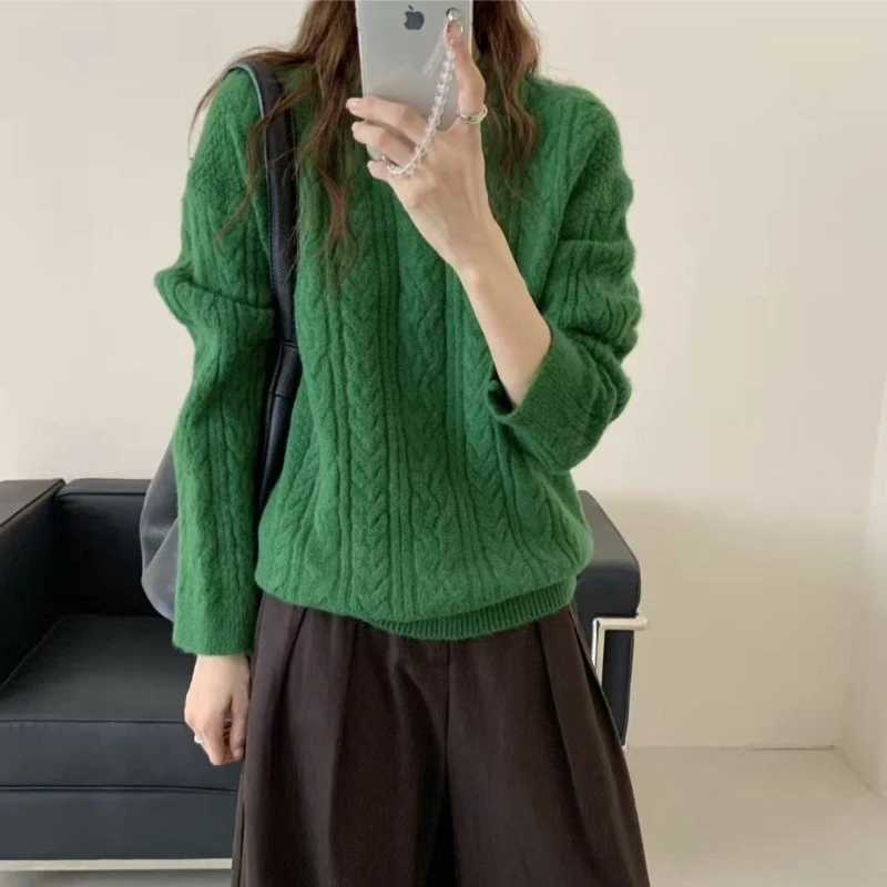 الخريف والشتاء المرأة الجديدة أنيقة محبوك جولة الرقبة البلوز سترة الكورية الراقية تصميم دافئ سترة بأكمام طويلة #5