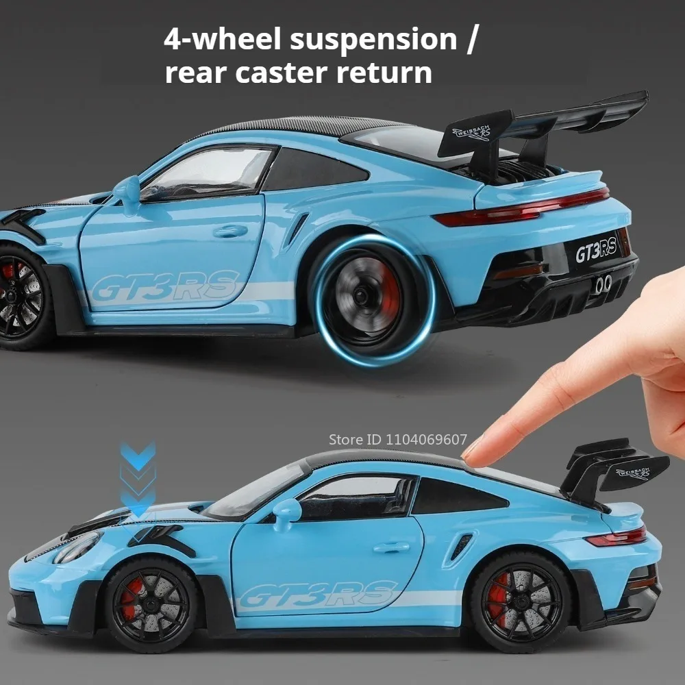 1:24 Scale Supra A80 911 GT3RS Supercar Model Toy Alloy Diecast Shock Absorption Doors Opened Sound Light Collection Sports Cars