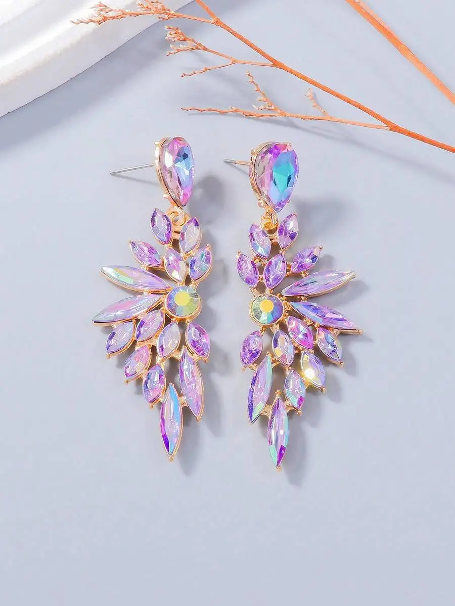 

Iridescent Crystal Floral Drop Earrings For Women Evening Party Banquet Accessories