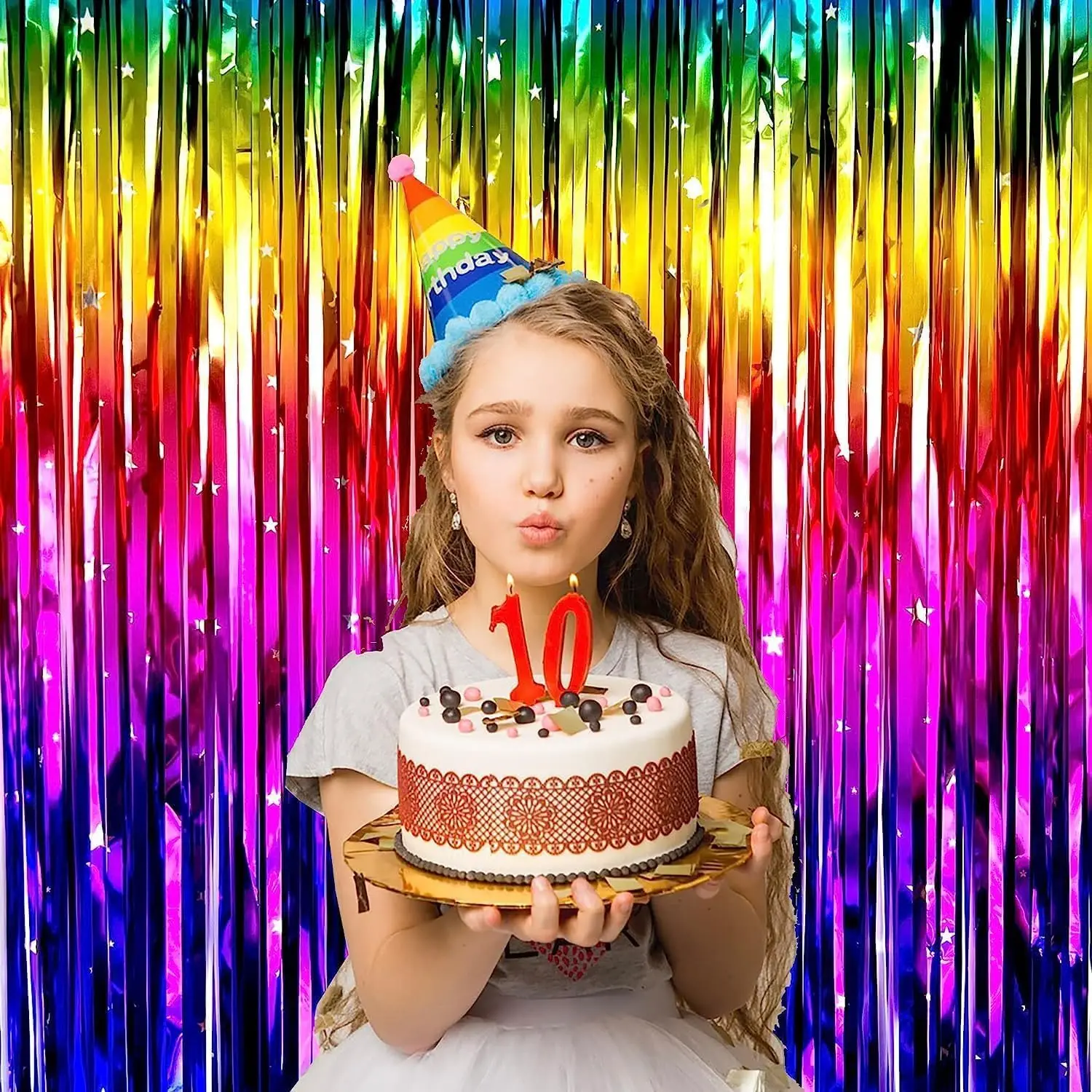 Funkelnder Regenbogen-Farbverlauf, Lametta-Folie, Fransen-Vorhang, Hintergrund, verdickter Glitzer-Regenbogen für Geburtstags-Disco-Party-Dekoration im 80er- und 90er-Jahre-Stil – Detail 2