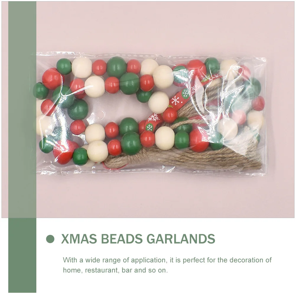 

Rustic Wooden Bead String Xmas Tree Pendant Tassel Christmas Beaded Garland Hanging Decor Home Party Decoration