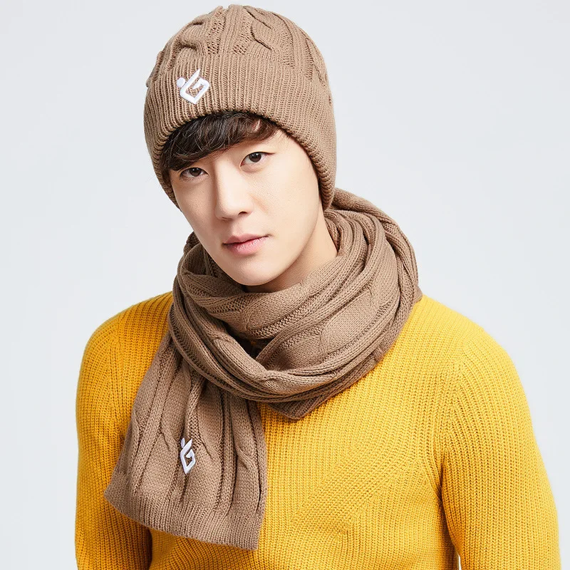 Hat scarf two-piece set for men and women Korean version winter velvet warm acrylic knitted ear protector wool hat DTZ02