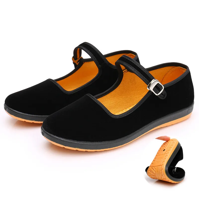 Zapatillas cómodas vulcanizadas para Mujer, zapatos De trabajo De Hotel, calzado plano y elevado duradero, color negro, para las cuatro estaciones