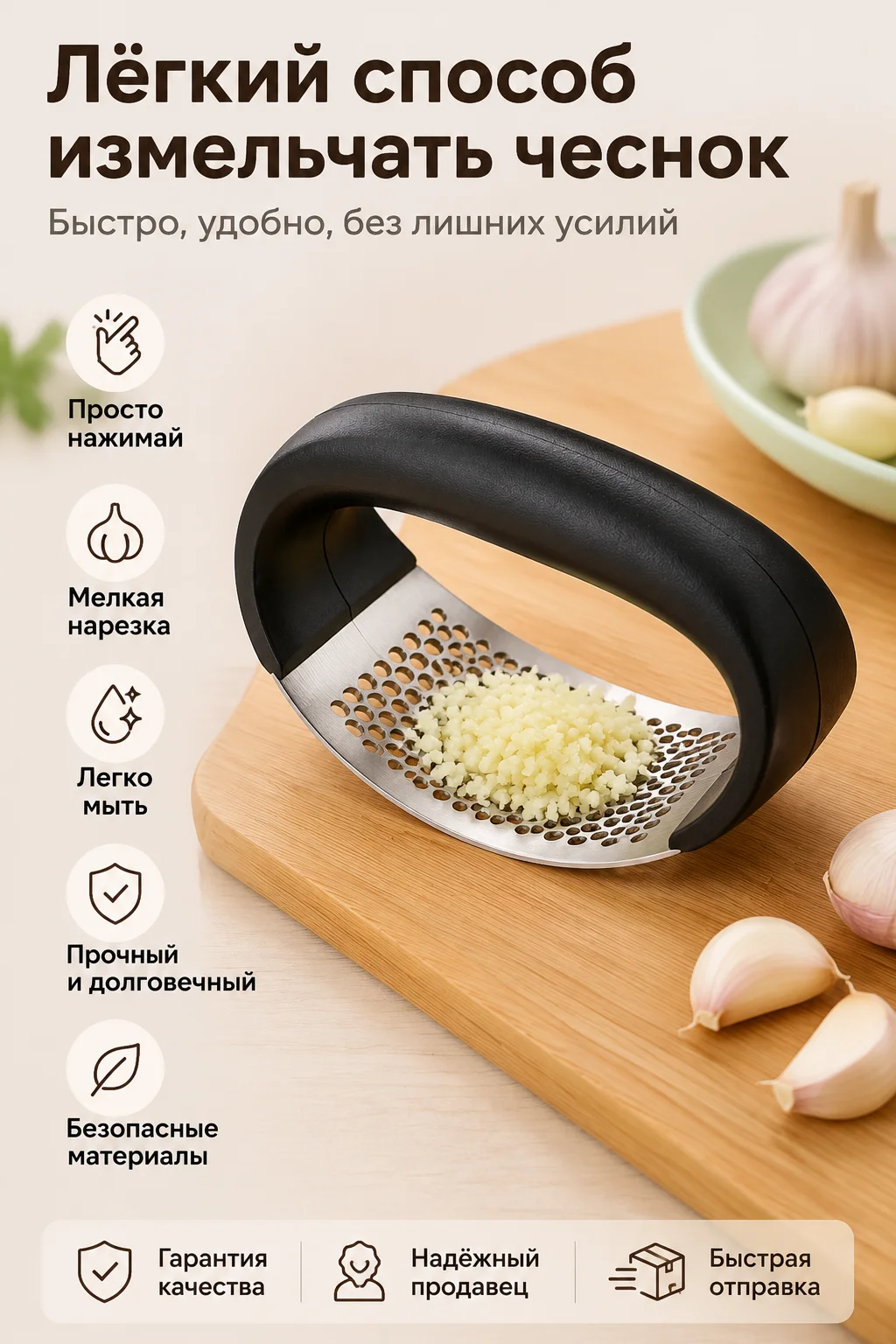 Manual Stainless Steel Garlic Mincer Heavy‑Duty Kitchen Tool, Easy‑to‑Clean Spice Crusher for Ginger Nutmeg Cloves Household Com
