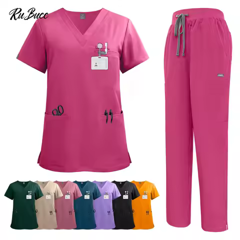 Pure Color Medical Uniform Women Dental Hospital Doctor Work Suit Short Sleeve Pet Veterinary Scrub Clothes Spa Service Overalls