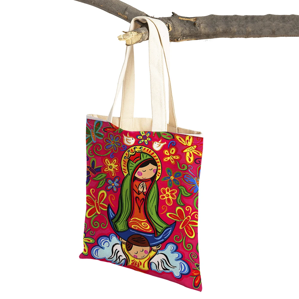 Ladies Shopping Bags Cartoon Virgin Mary Series Handbag Children Gift Cloth Women Shopper Bag Harajuku Style Student Linen Tote