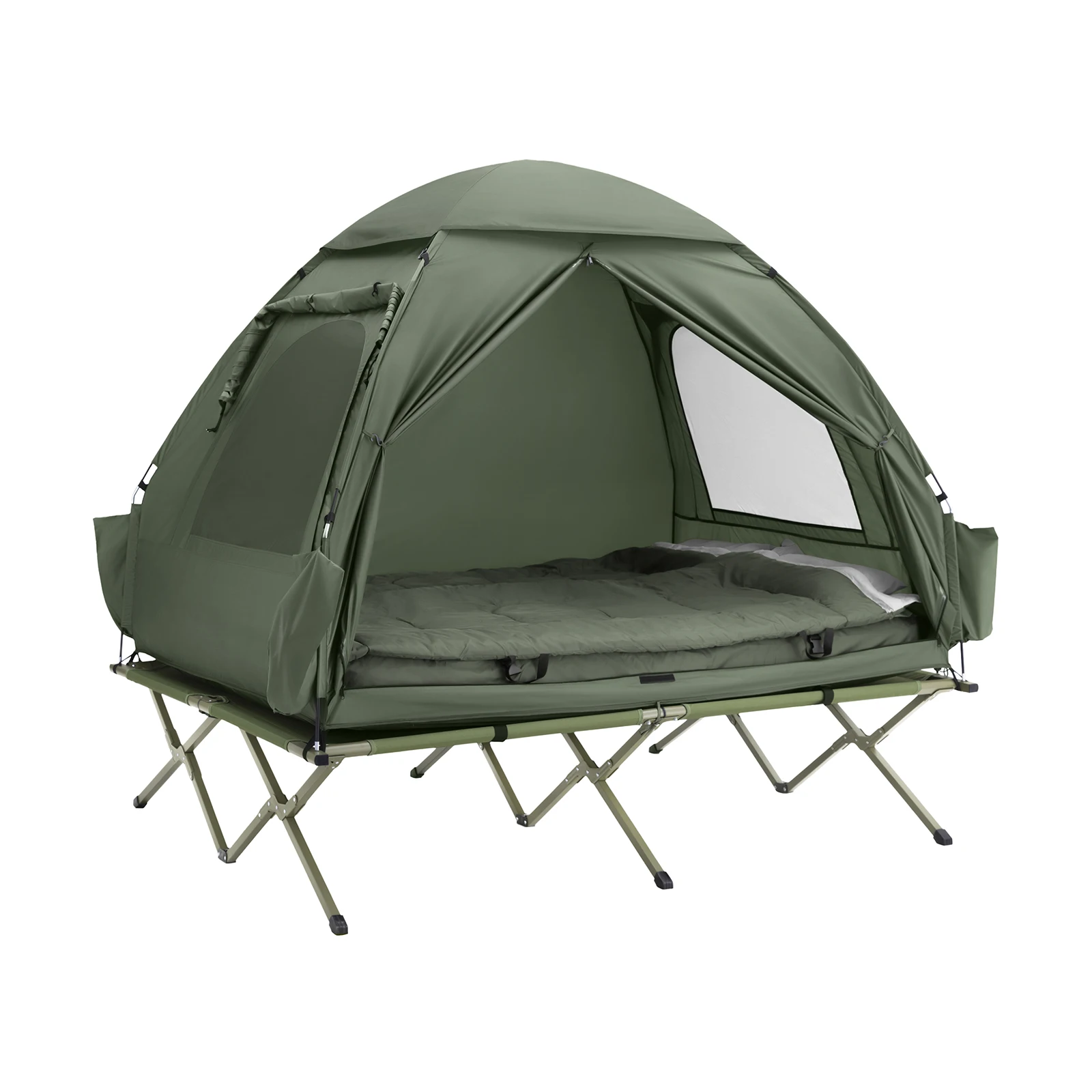SoBuy OGS32-L tienda 4 en 1 con cama de camping saco de dormir colchón de aire y accesorios tienda de campaña cama de campamento para 2 personas