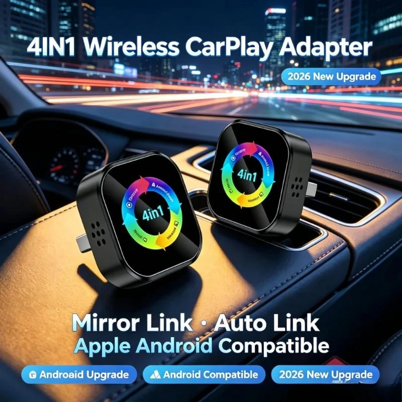 Easy Handling 4IN1 Wireless CarPlay Adapter 2026 New Apple Android Mirror Link Auto Link Car Entertainment Fitting