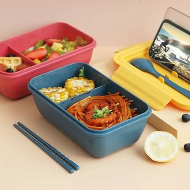 

1100ml Portable Lunch Box with Compartments Container Bento Box Leakproof Food Container for Kids Student with Tableware