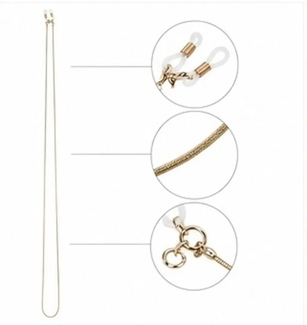 70Cm Golden Copper Eyeglasses Chain Cord Neck Strap Holder Delicate Simple Design Adjustable Silicone Tips Metal Coils Decor