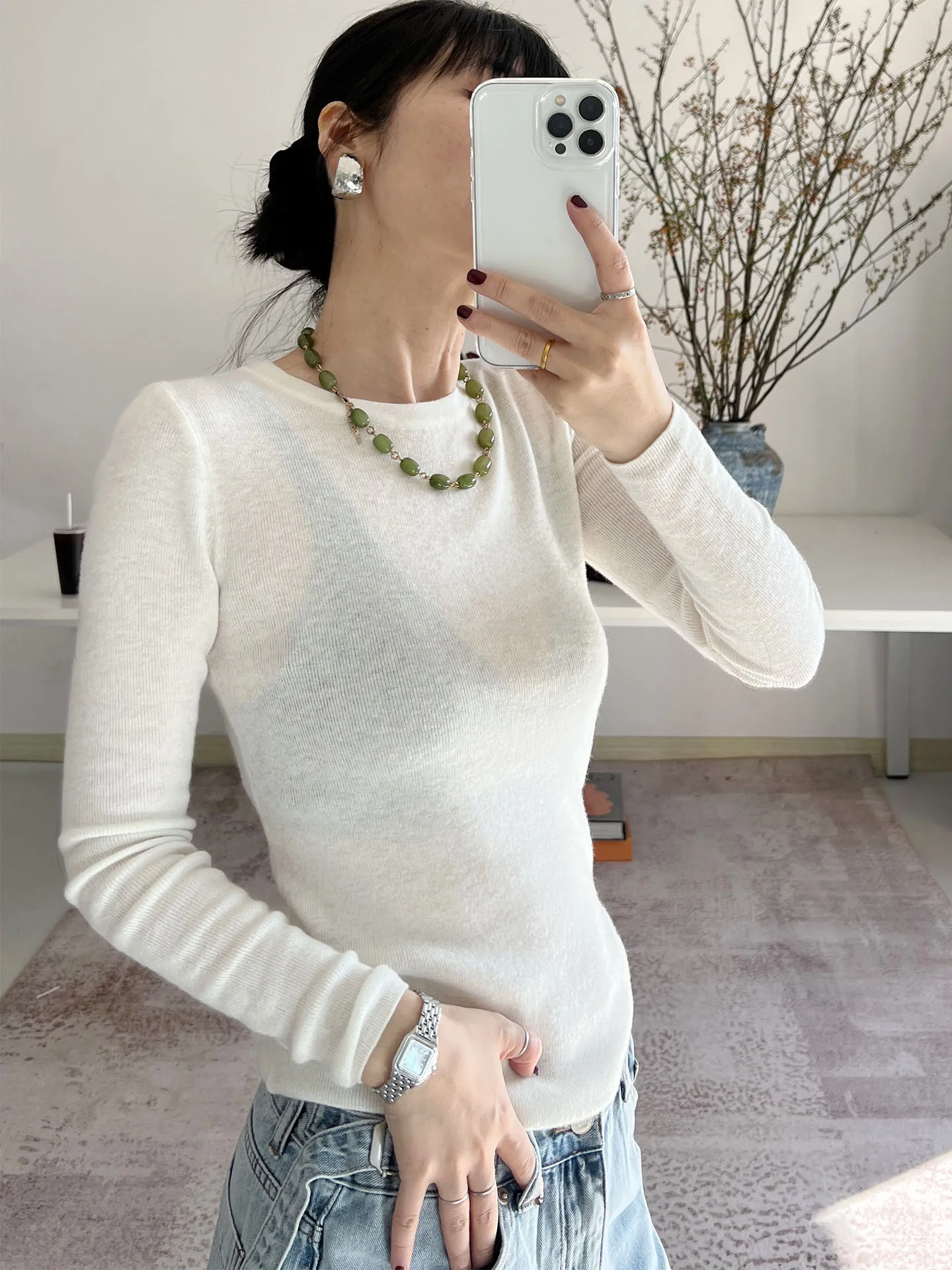 

Женский трикотажный джемпер из шерстяной смеси для ранней весны, с круглым вырезом, приталенный, базовый слой, с длинным рукавом, для повседневной носки