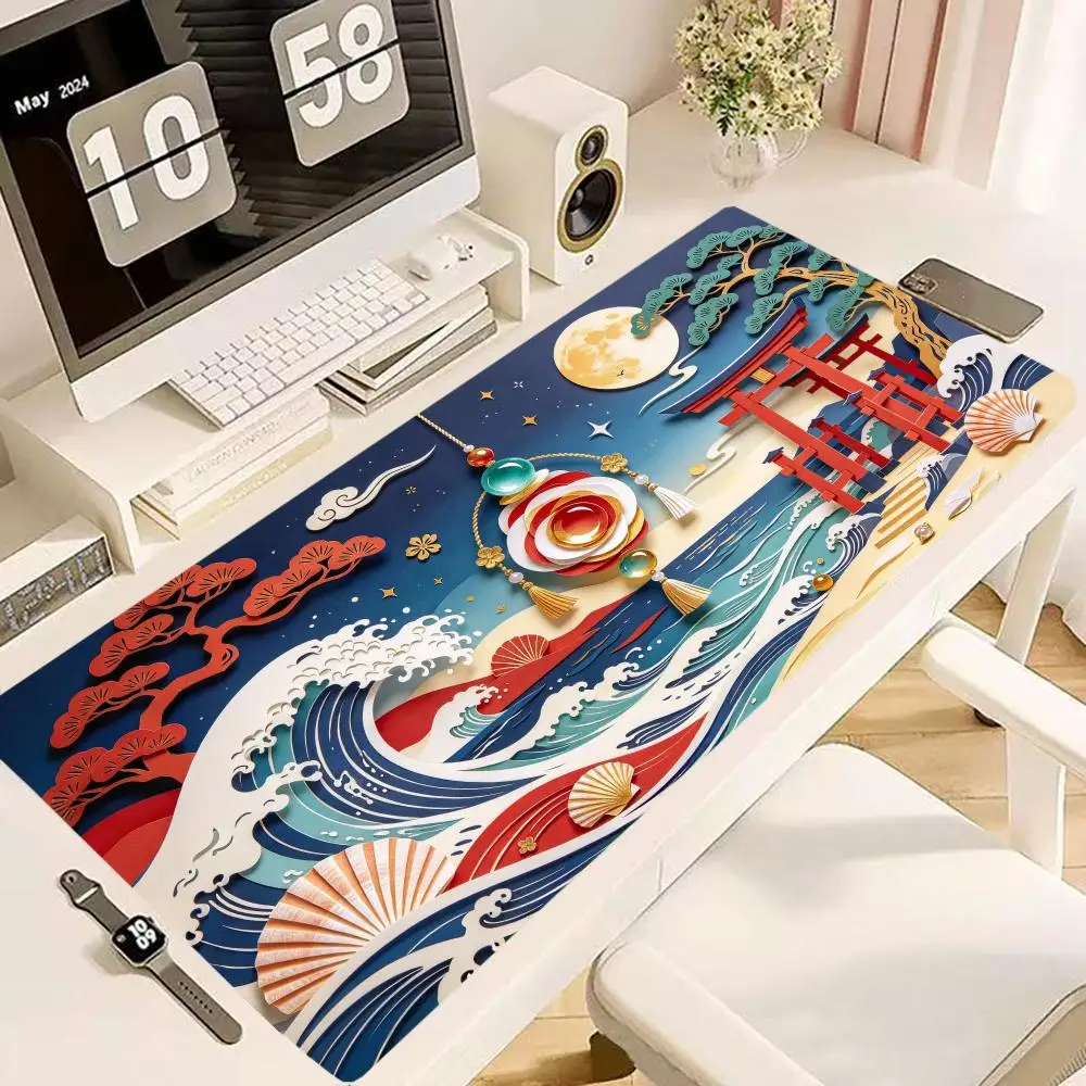 Fox Mask Festival Castle Play Mat Thick Rubber Stitched Edges Precision Tracking For Anime Gaming Home Decor