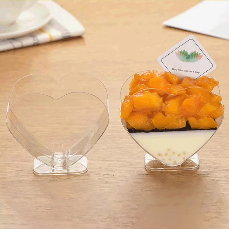 

50 шт., 110 мл, прозрачные муссовые десертные чашки в форме сердца, одноразовые пластиковые чашки для десерта, желе, пудинга, аксессуары для вечеринок