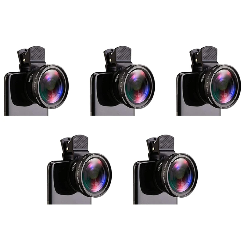 

5Pcs Fish Eye Phone Lens, 0.45X Phone With HD Camera Lens Macro Clip Lens Wide Angle Lens Lens For Mobile Phone Camera