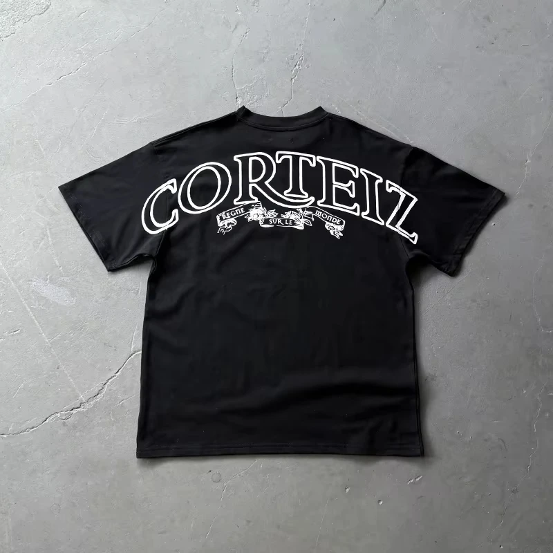 

High Street Hip Hop Letter Print 2025 Summer Womens American Trend Quality Short Sleeve Cotton Loose Short Sleeve Male T Shirt
