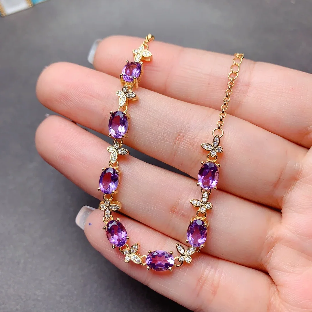 

Jewelry Luxury 925 Sterling Silver Luxury Bracelet Women's Amethyst bracelet Christmas gift Natural Gem Bag Mail Boutique