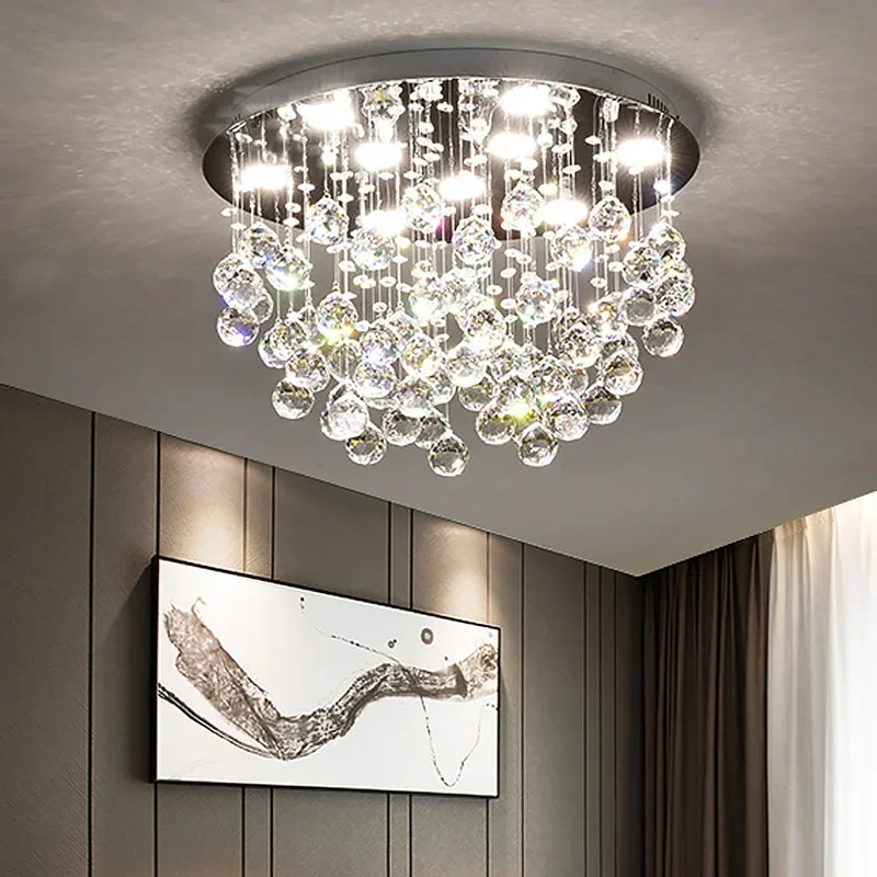 Modern Fashion Romantic Circular K9 Crystal LED Ceiling Lamp DIY Home Deco Dining Room Stainless Steel Ceiling Lighting Fixture