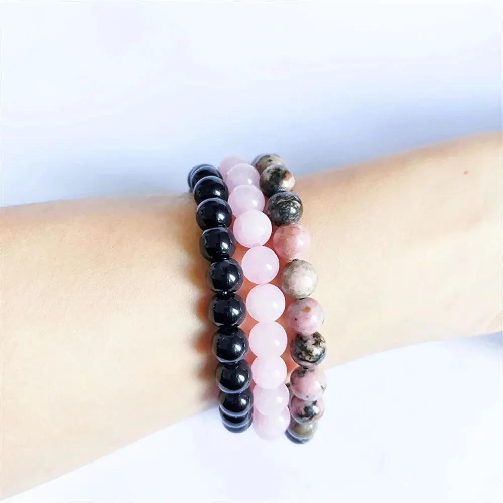 3Pcs/Set 8mm Natural Stone Bracelet Pink Zebra Jaspers Rhodonite Beads Bracelets For Women Men Jewelry Gift Healing Energy image 3