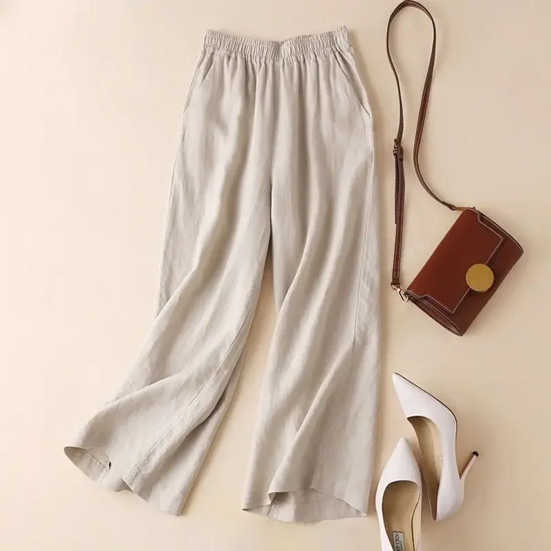 

Loose Fitting, Oversized, Casual, Cropped Pants, Thin Spring/Summer Women's Wide Leg Pants, Linen High Waisted,