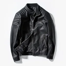 Mens Motorcycle Jacket Casual Jacket Slim Korean PU Leather Jacket for Men