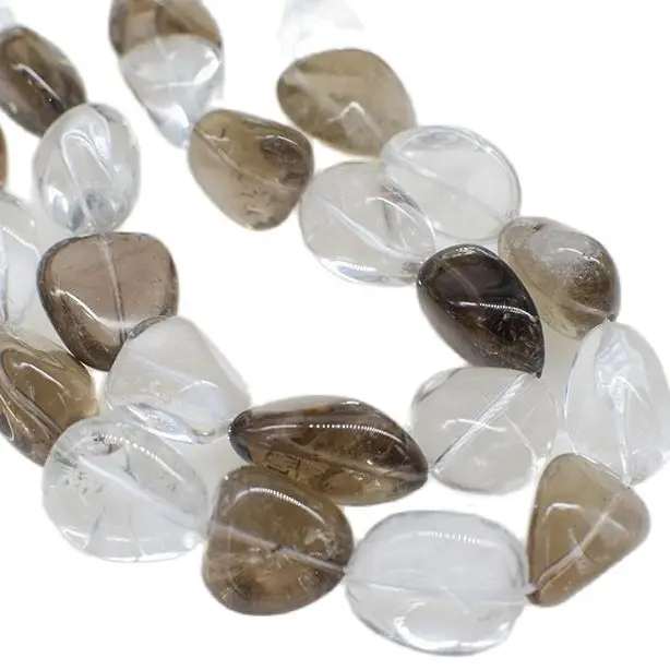 loose beads  Smoky Quartz white crystal free shape  22-28mm 15