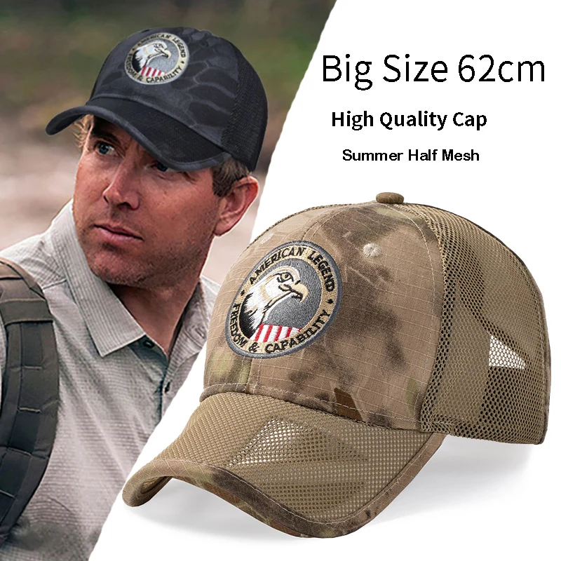 Big Head Plus Size Men's Hat Baseball Cap Large Heads  Man Outdoors Camo Sun Hat Sport Snapback Breathable Mesh Trucker Hat 62cm