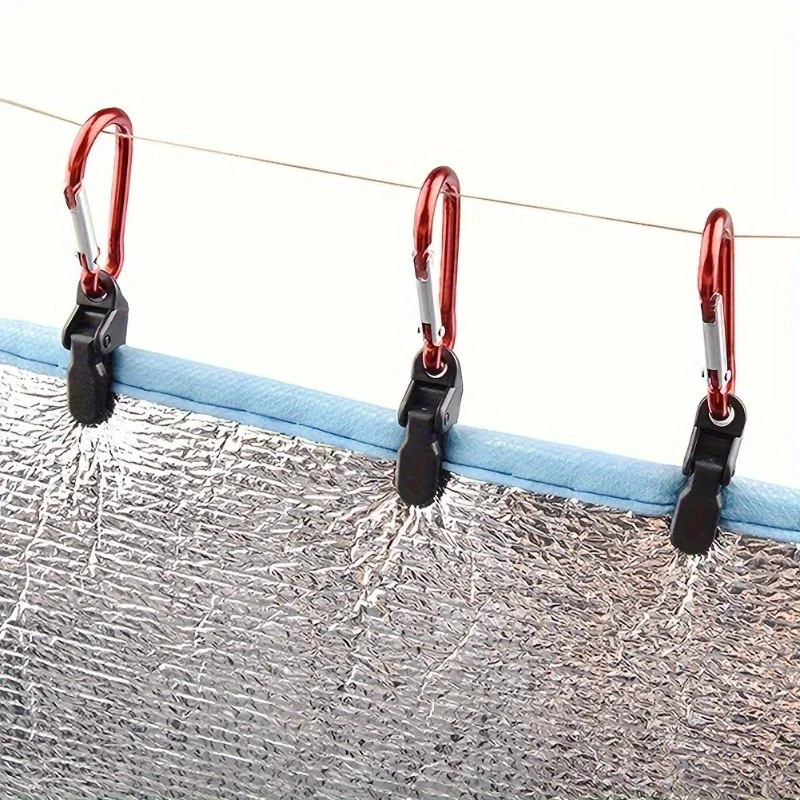 10pcs Windproof Tent Awning Clamp with Carabiner Hook - Securely Fasten Tarpaulin and Wind Rope for Outdoor Camping