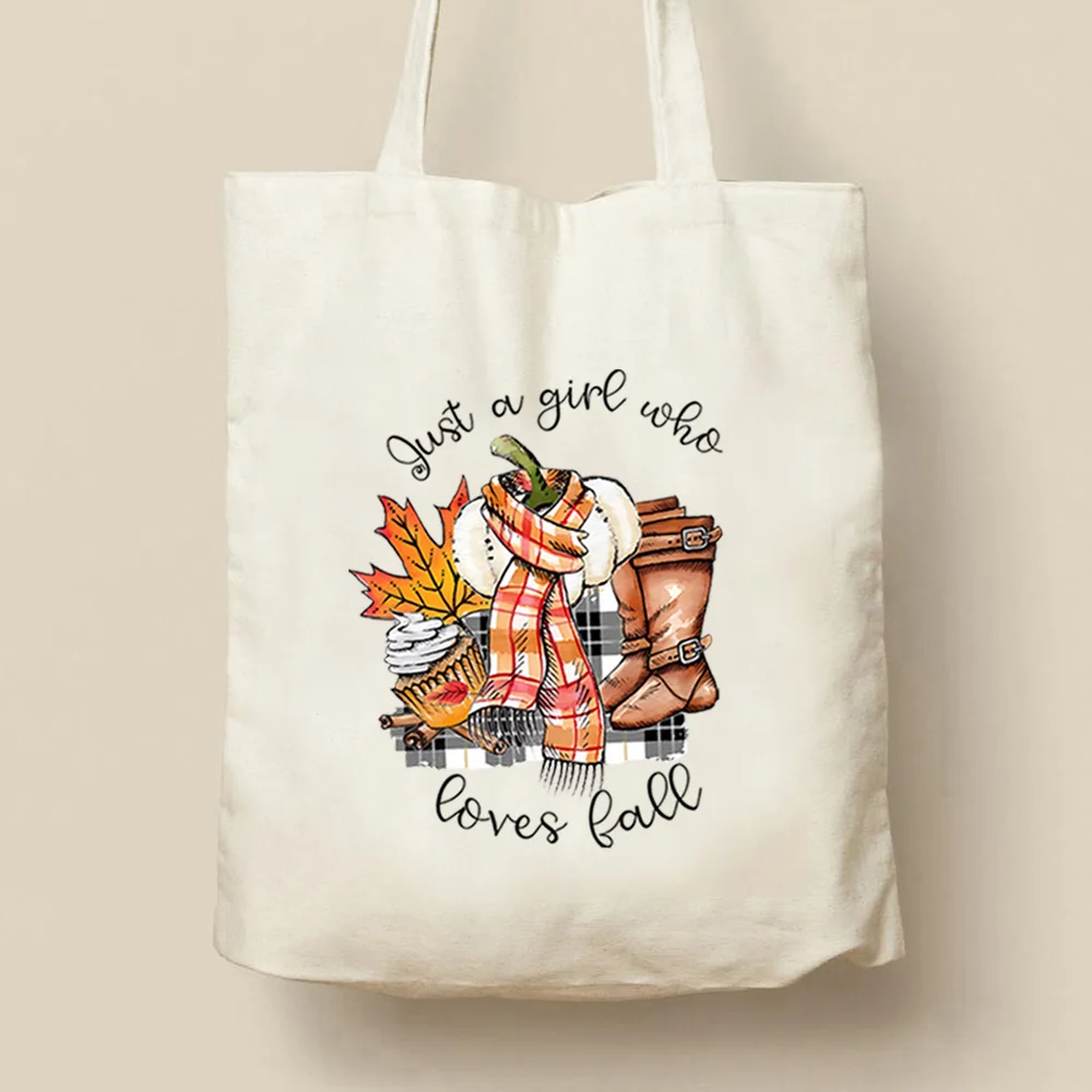 Just A Girl Who Love Fall Tote Bag Pumpkin Spice Tote Bags Thanksgiving Fall Vibes Handbag Halloween Pumpkin Women Shopping Bag