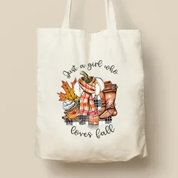 Just A Girl Who Love Fall Tote Bag Pumpkin Spice Tote Bags Thanksgiving Fall Vibes Handbag Halloween Pumpkin Women Shopping Bag