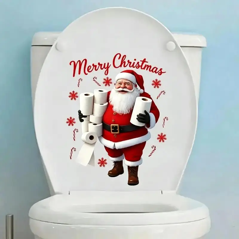 Funny Santa Claus Toilet Lid Sticker Self Adhesive Waterproof Removable For Bathroom Christmas Decor Holiday Party Supply