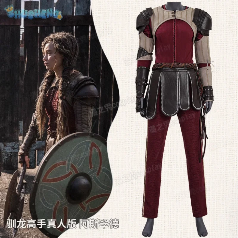 

Astrid cospaly How to Train Your Dragon costume Halloween Women Fantasy Uniform Pants Shoulder Armor Belt Coat Leather Skirt Set