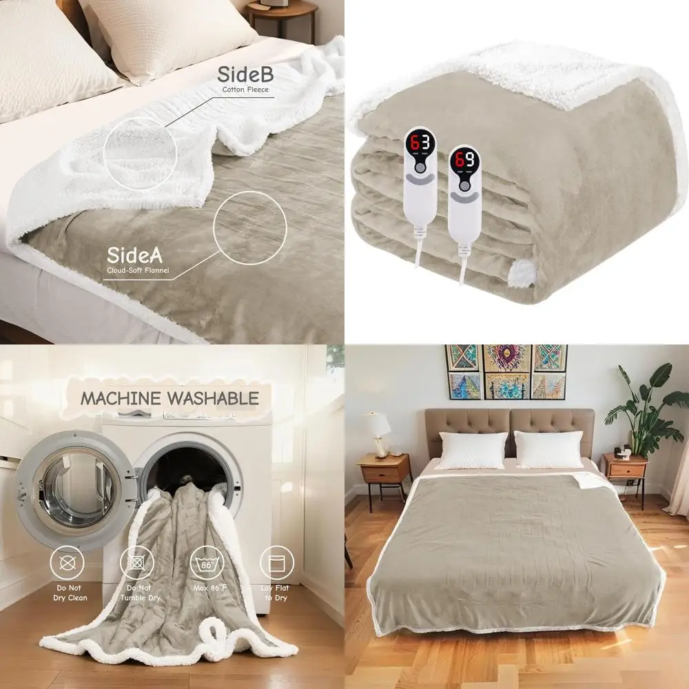 

Queen Size Electric Blanket 84x90, Soft Flannel, Dual Controls, Overheat Protection, 6 Heat Settings, 10-Hour Timer, Fast Warmth