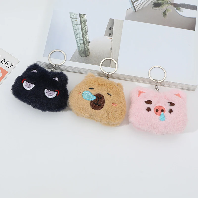 LLavero de muñeco de peluche con cabezas de animales de dibujos animados, juguete de peluche suave, colgante para mochila, bolso divertido, adornos, accesorios, regalo para niña