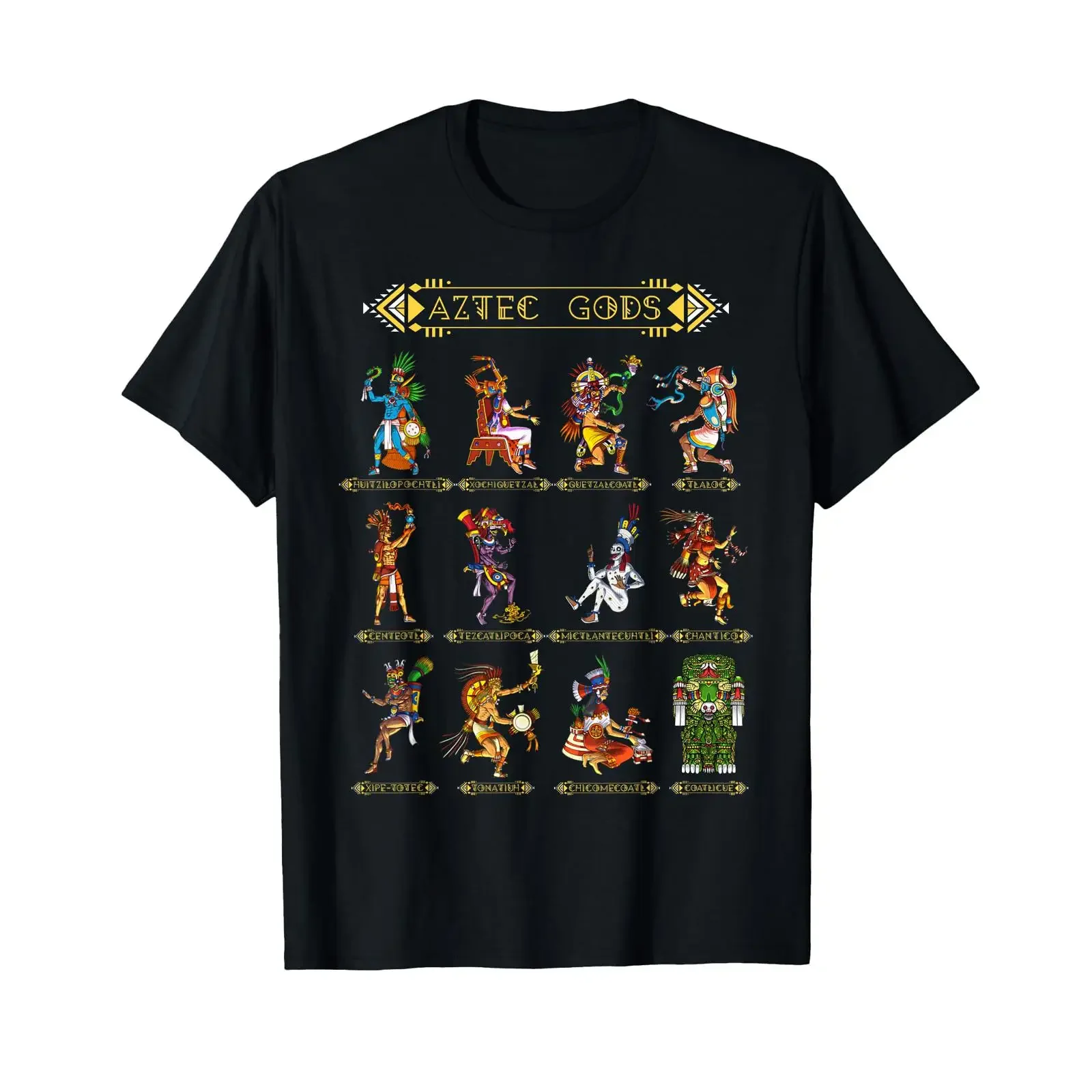 Aztec Gods Mayan Deity Ancient Civilization T Shirt vintage Washed Unisex Breathable Top For Everyday Wear fashion homme Soft
