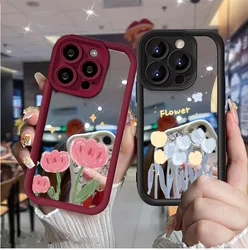 Luxury Tulip Flowers Mirror Case For Redmi 13C 12 12C 10C 9A 9C Note 13 Pro 5G 8 9 10 11 12 PRO Plus 12S 11S 10S 9S A1 A2 A3