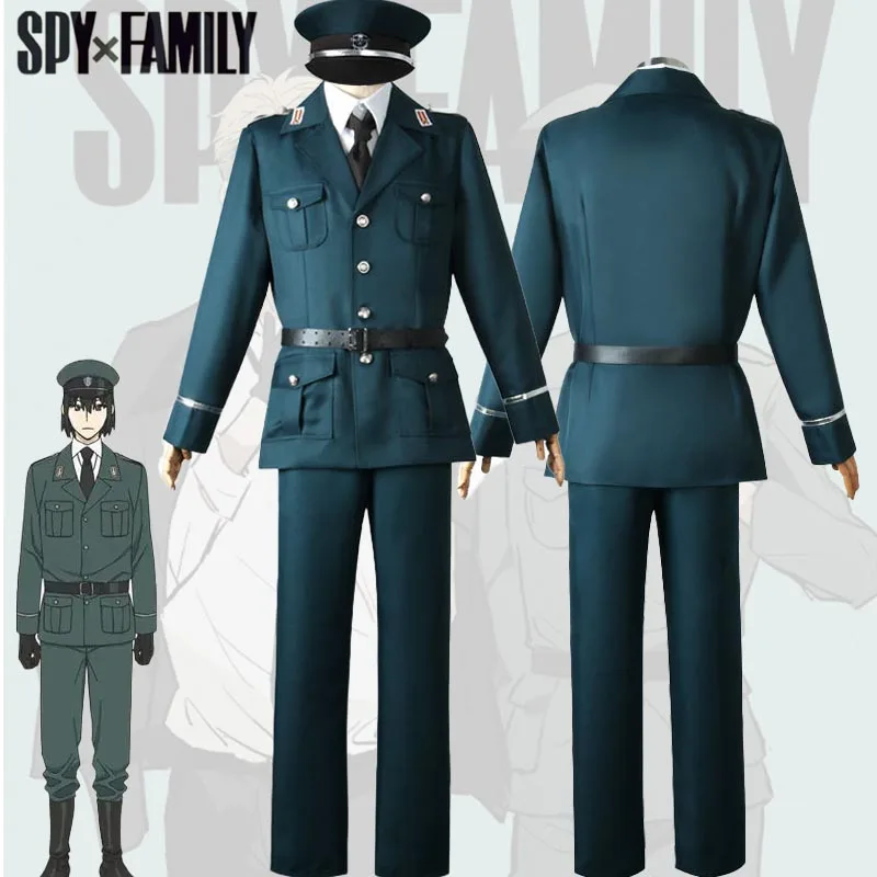 Costume de Cosplay de Famille Yuri Briar Spy X, Uniforme de Policier Vert, Manteau, Pantalon, Chapeau, Ceinture, Costumes de Carnaval d'Halloween pour Hommes et Femmes