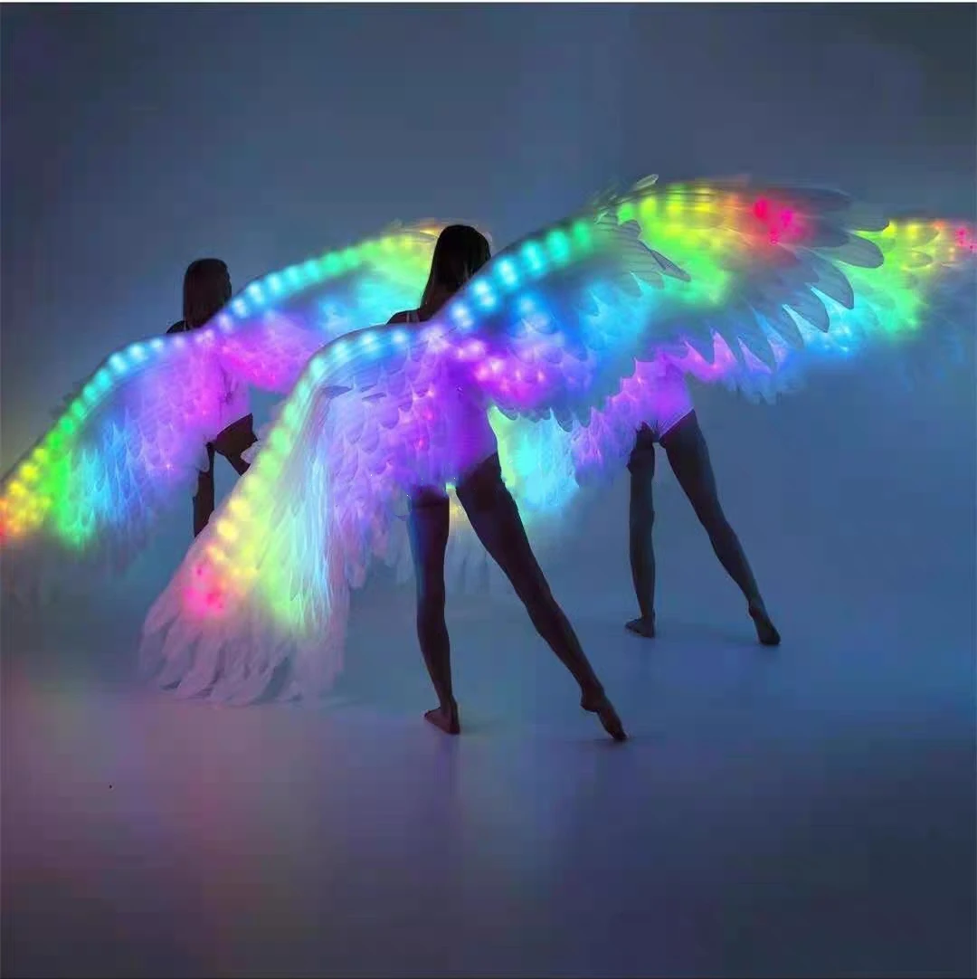 Ailes d'Ange Lumineuses LED pour Adultes, Costume de Grandes Plumes, Accessoire de Performance de Scène Photoshot