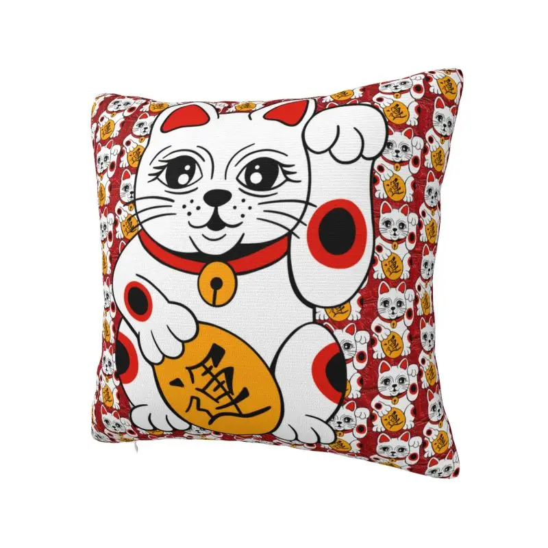 Custom Japanese  Maneki Neko Waving Lucky Cat Throw Pillow Covers Decoration Modern Cushion Decoration Salon Square Pillowcase