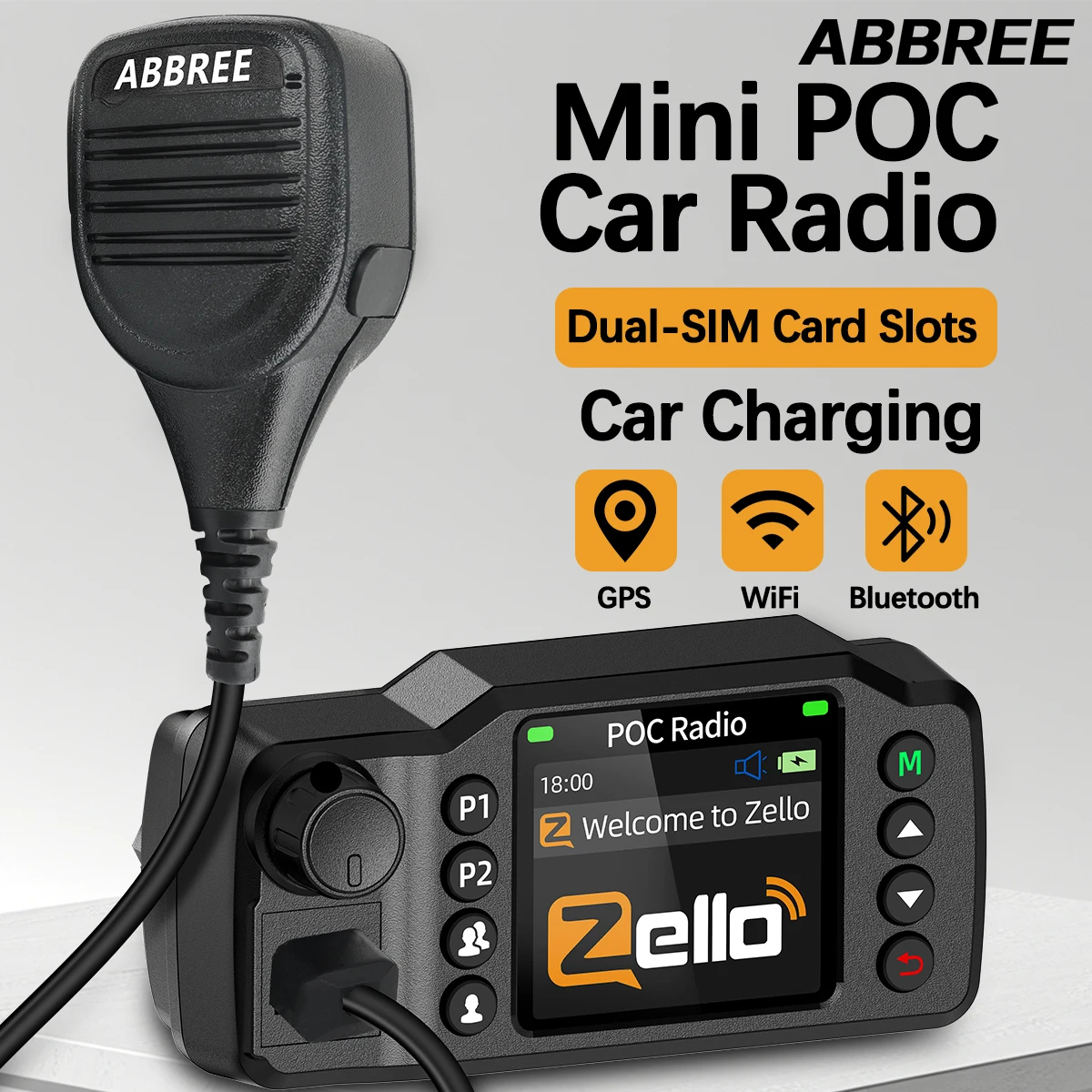 ABBREE GP-8900 PLUS Global POC Network Mini Mobile Radio Zello GPS Android Bluetooth WiFi Unlimited distance 4G/3G/2G Car Radio