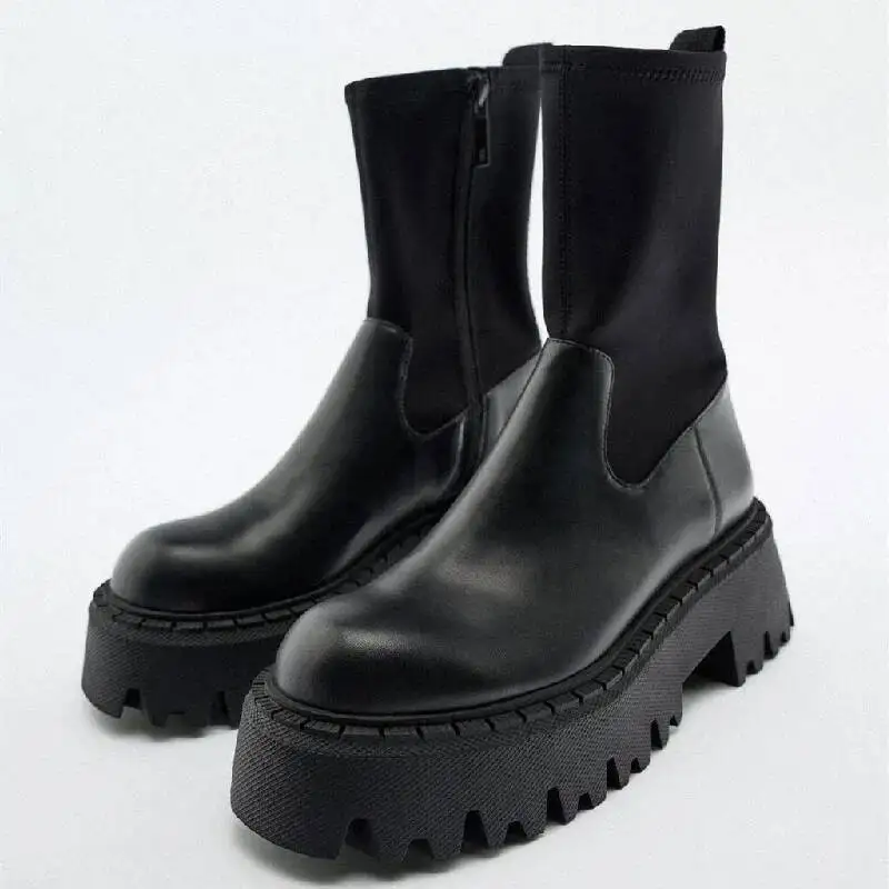 

Brand Woman Chelsea Boots Fashion Platform Black Shoes Autumn Winter Punk Gothic Luxury Designer Chunky Footwear