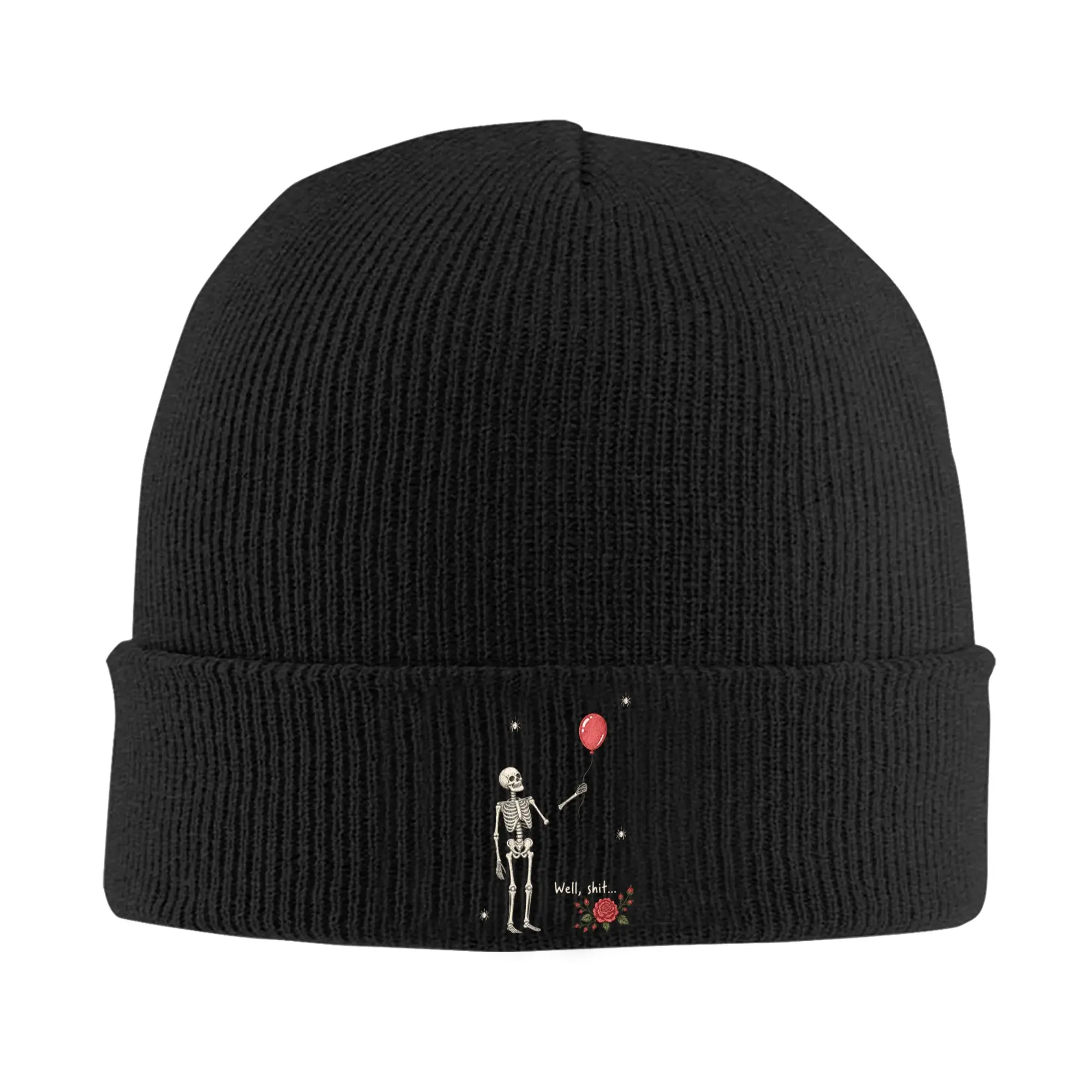 Well Shit Skeleton Lost Balloon Flower Funny Halloween Meme Beanie Hats  Knit Hat Men Women Casual Head Wrap Caps Bonnet Hats