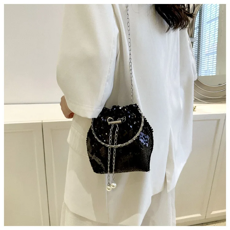 2024 New Fashion Sequins Bag Shoulder Bag Slanting Bucket Bags Shoulder Bags Women's Bags Party Ladies Elegant Banquet Bag