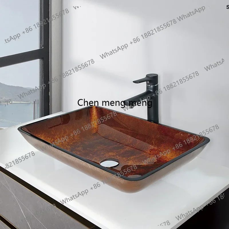 D182Solid color tempered glass countertop basin hotel bathroom basin wash table