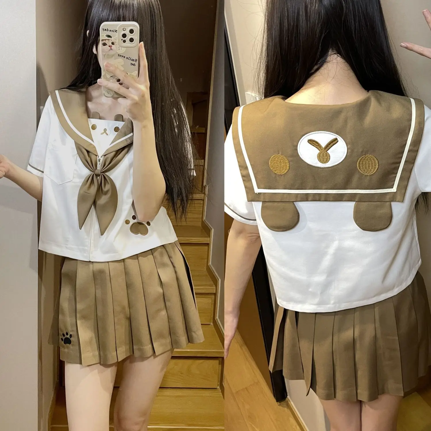 Costume de marin ours japonais pour femme, jupe courte à manches courtes, mignon et doux, Style fille