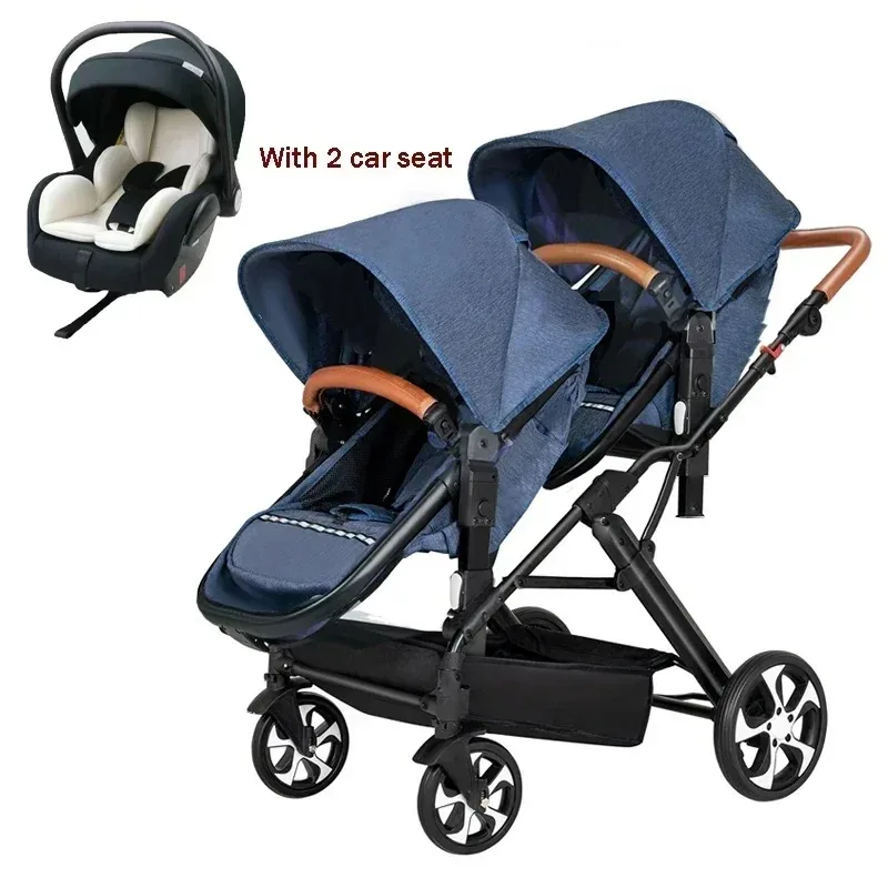 

Double Baby Stroller 3 in 1 with Car Seat High Landscape Twin Carriage Detachable Bassinet Travel System for Newborns