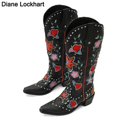 Laarzen Voor Vrouwen Plus Size Fashion Geborduurde Vintage Cowgril Cowboy Western Knie Hoge Laarzen Herfst Winter Casual Warme Schoenen