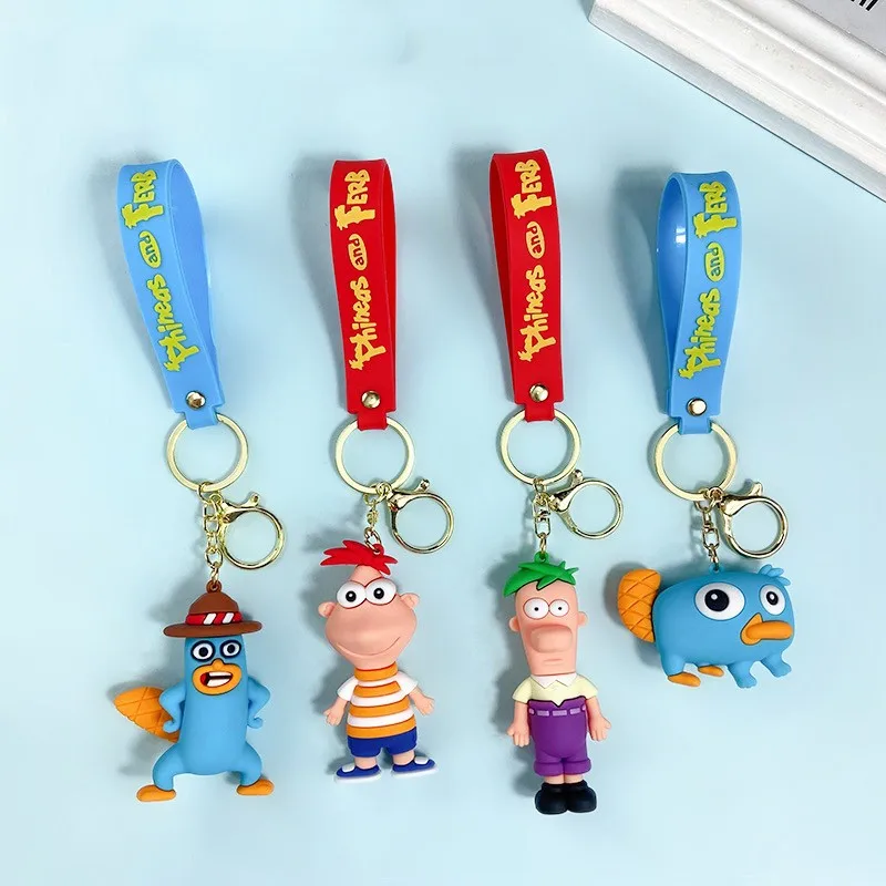 Anime phineas e ferb chaveiro perry o ornitorrinco figura dos desenhos animados boneca saco chaveiro ferb fletcher phineas flynn presente de aniversário do miúdo