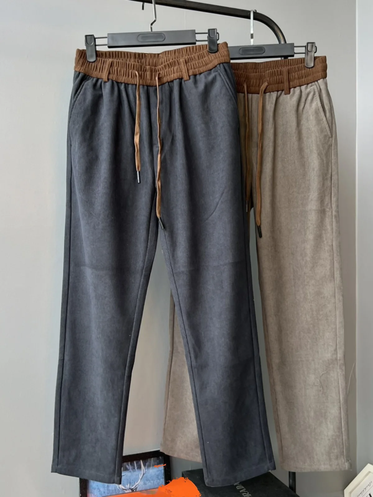 Men's Thickened Corduroy Long Straight Leg Casual Pants Drawstring Sports Sweatpants Autumn Winter New Style Business Casual
