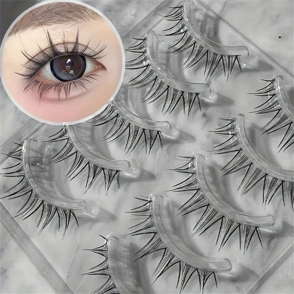 自然な見た目のつけまつげ5組、10-12mm Cカーリー、透明なステムの極細バンド、フルフェアリースタイルのフィッシュテールまつげ