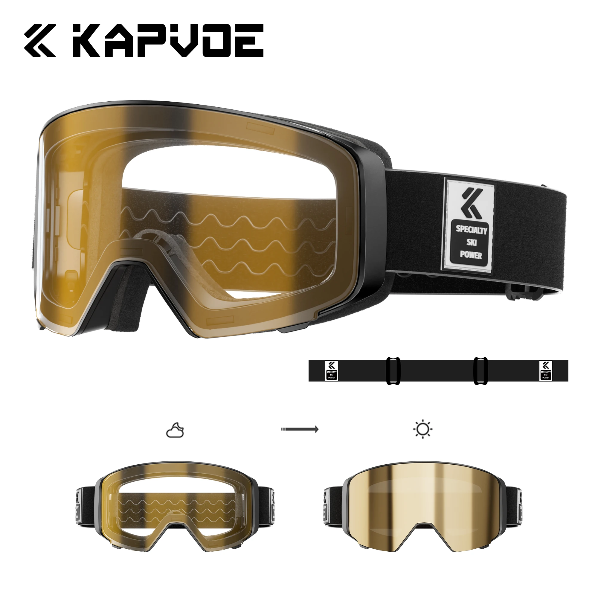Kapvoe Outdoor Photochromic Snow Goggles Ski Goggles Snowmobile Snowboard Anti-Fog Mask Women UV400 Sports Protective Glasses